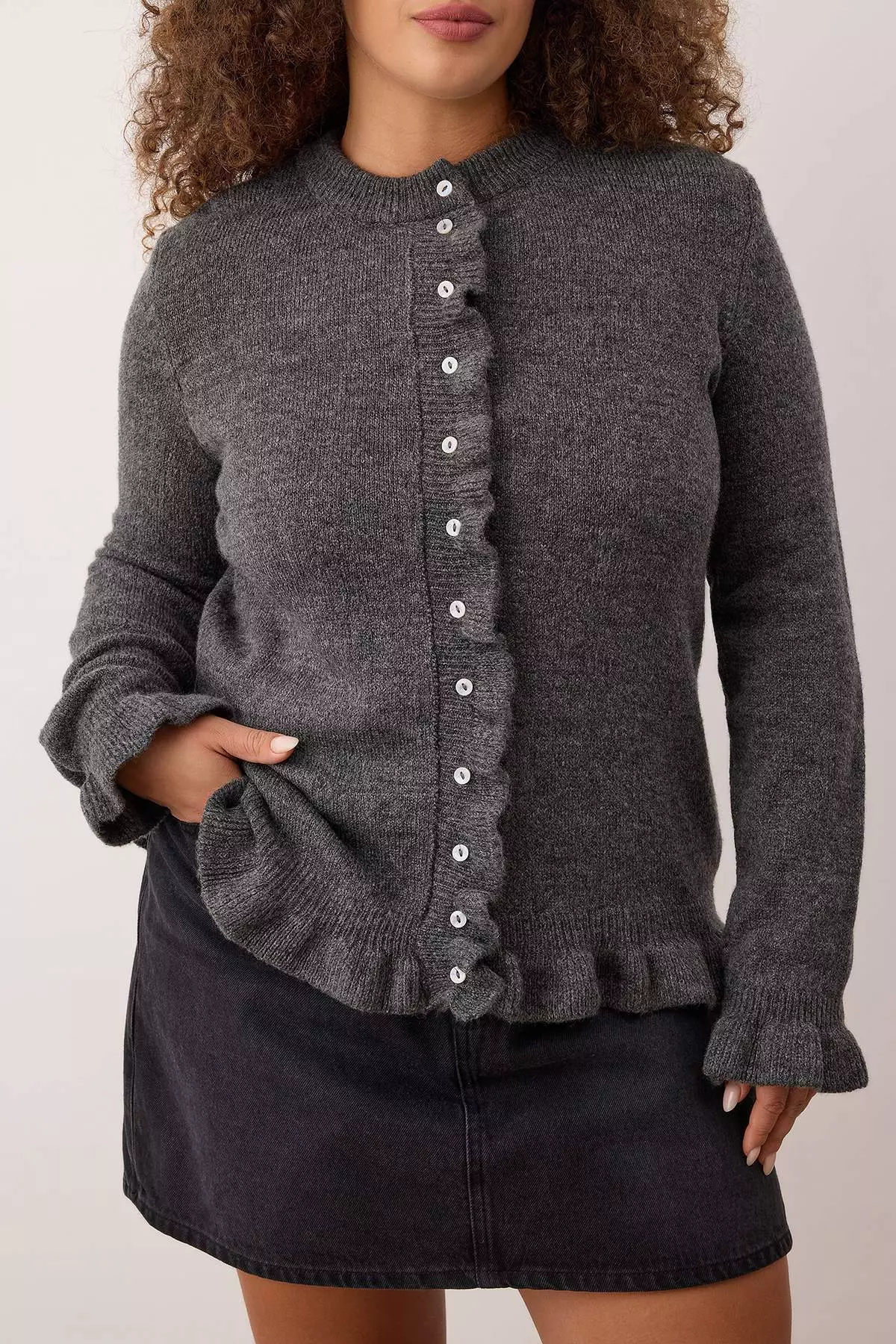 Anthracite Button & Flywheel Detailed Soft Textured Knitwear Cardigan Tbbaw26Av00031