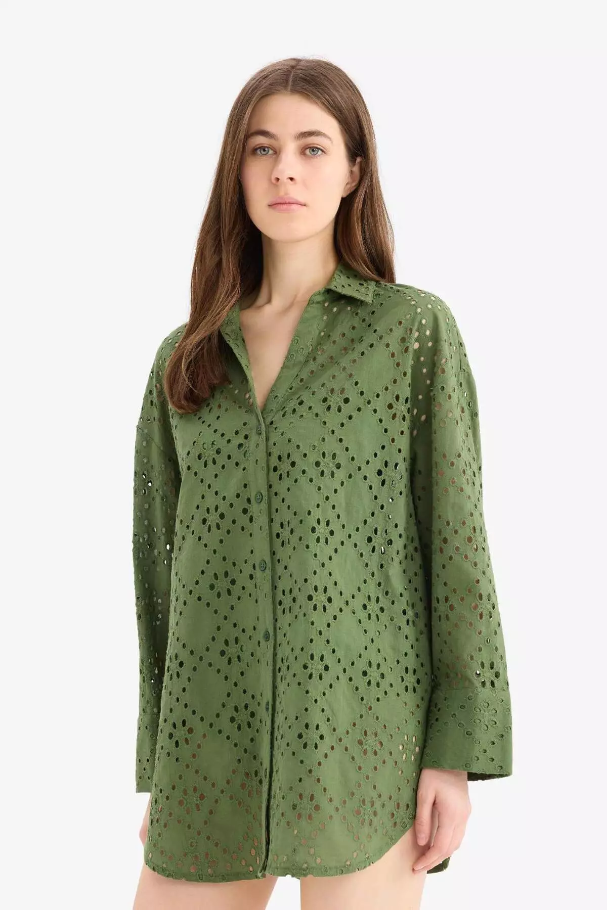 Regular Fit Cotton Brode Beach Shirt-Fall in Love C0506Ax25Sm