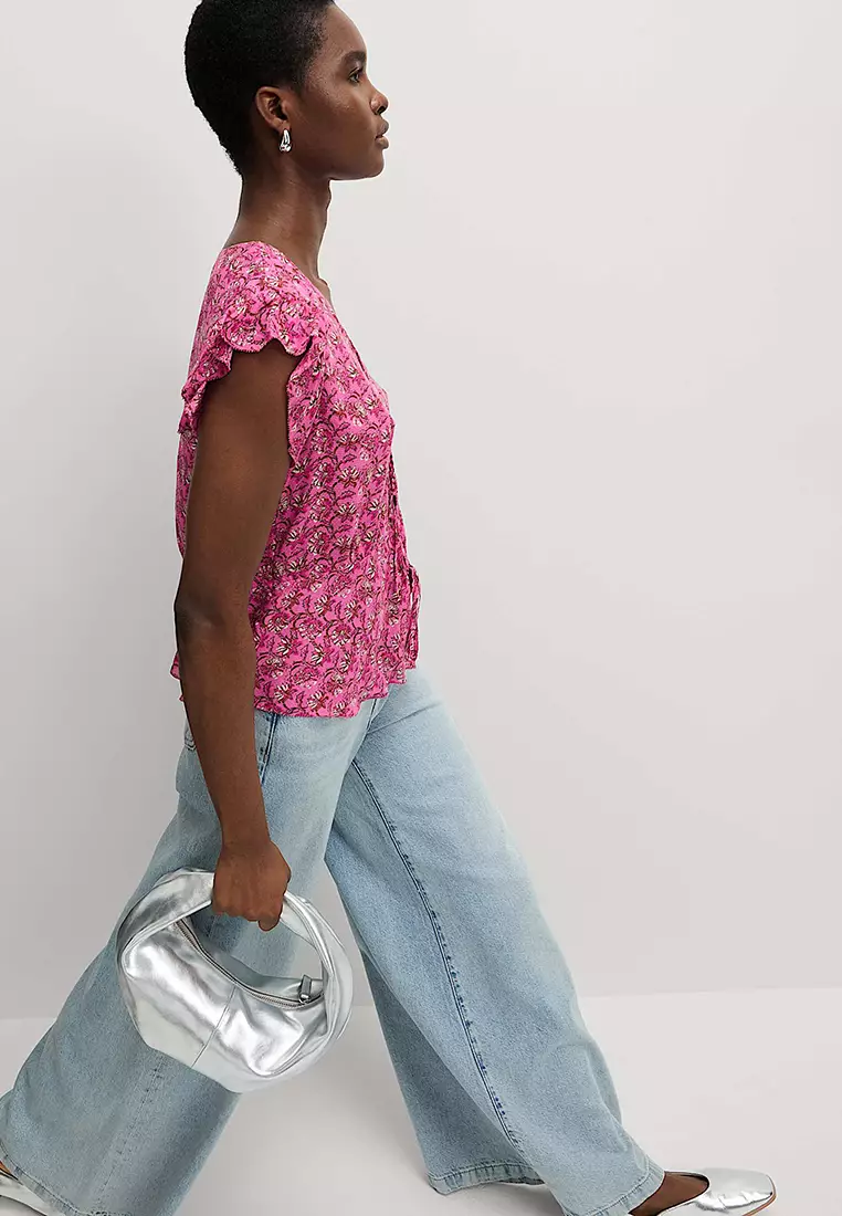 Pure Modal Floral Tie Front Blouse