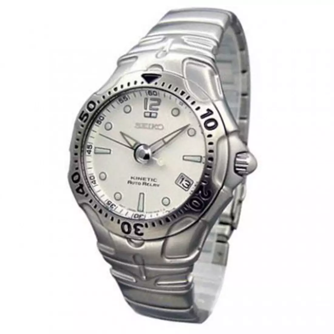 Seiko Kinetic Auto Relay Jam Tangan Pria - Silver - Stainless Steel - SMA117