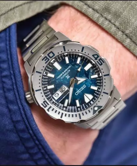 Jam Tangan Pria Seiko Prospex SRPH75K1 Strap Stainless Steel Monster Save The Ocean Automatic Silver Blue Color