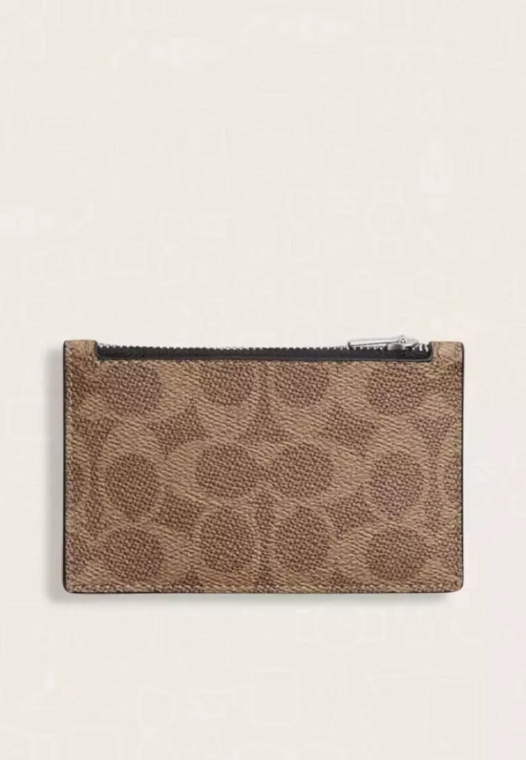 Coach Zip Card Case In Signature Canvas Tan Chalk