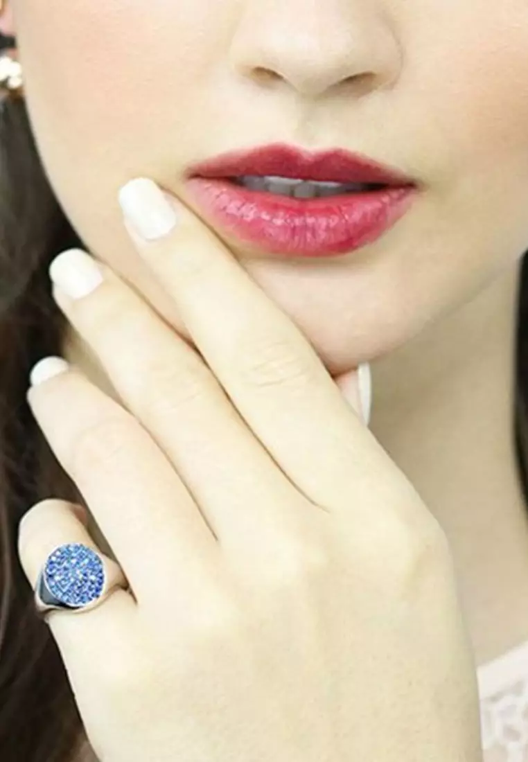 Sterling Silver Siren Signet Blue Cz Ring