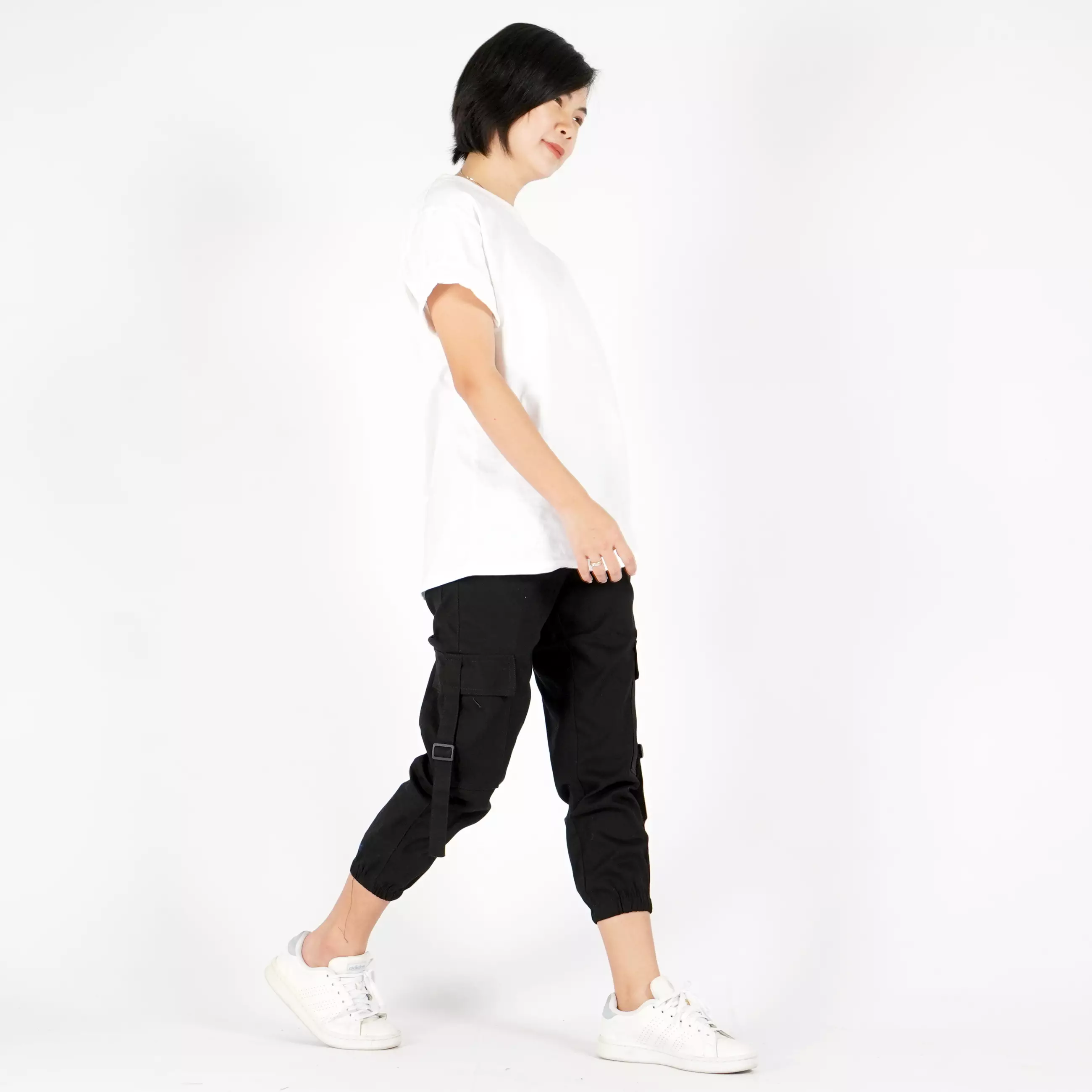 Fira Cargo Jogger Pants Celana Cargo Wanita 3/4 Cargo Joger Celana Ankle Wanita - HITAM