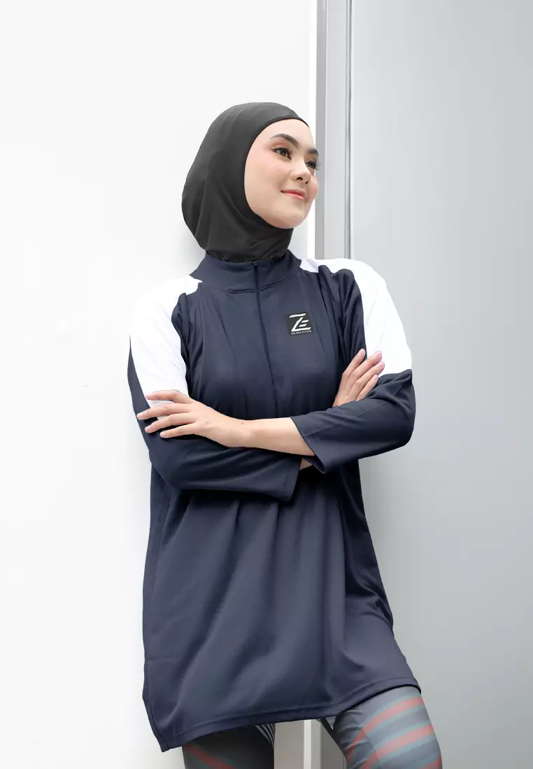 Zelena - Noa Zipper Sport Tunic | Atasan Olahraga Wanita - Navy
