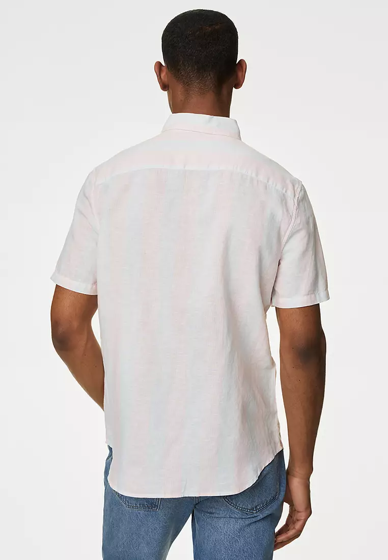 Easy Iron Cotton Linen Blend Striped Shirt