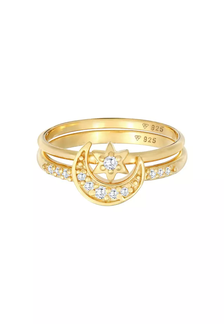 Cincin Perhiasan Perak 925 Wanita Set Astro Zirconia Gold Plated