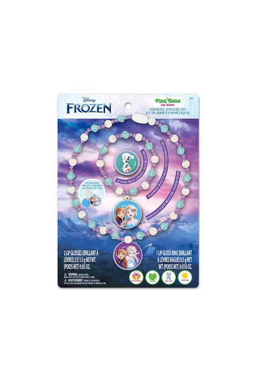Disney Frozen Jewelry Set With Lip Gloss Watermelon And Grapes Flavor Non Toxic w Bead Necklace – Plant Based Makeup Toys For Kids Ages 3 years And Up