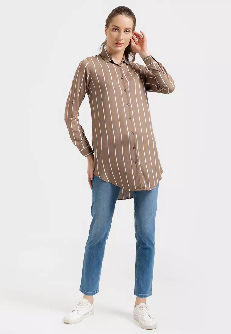 C2 Funave Brown Casual Maxi Shirt