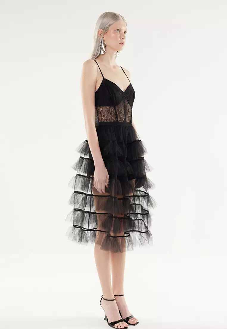 X Artificial Intelligence Black A-Line Woven Tulle Elegant Evening Prom Dress TPRSS24EL00239