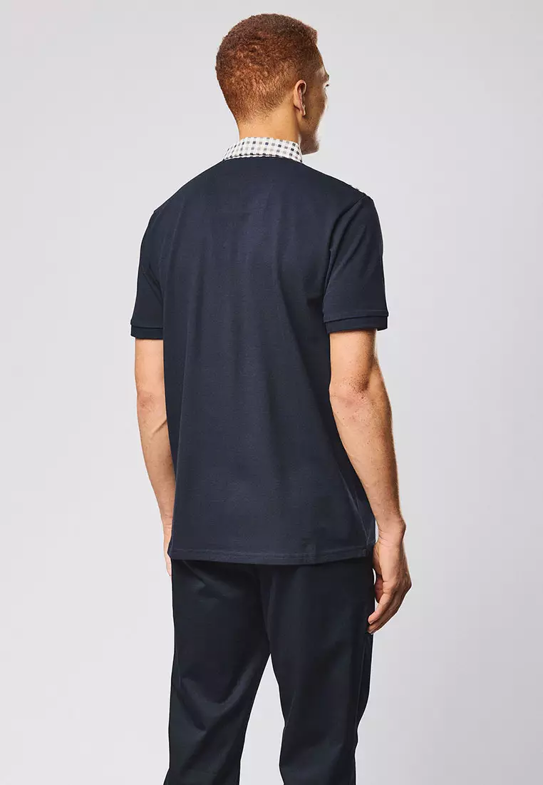 MENS NAVY COSTA MID HOUSE CHECK COLLAR POLO