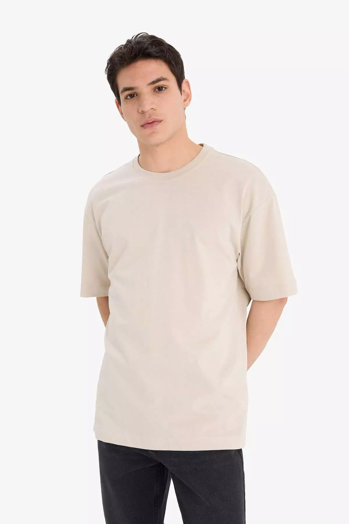 100% 棉 寬鬆闊管圓領基本款淨色短袖T恤 E6885Axns