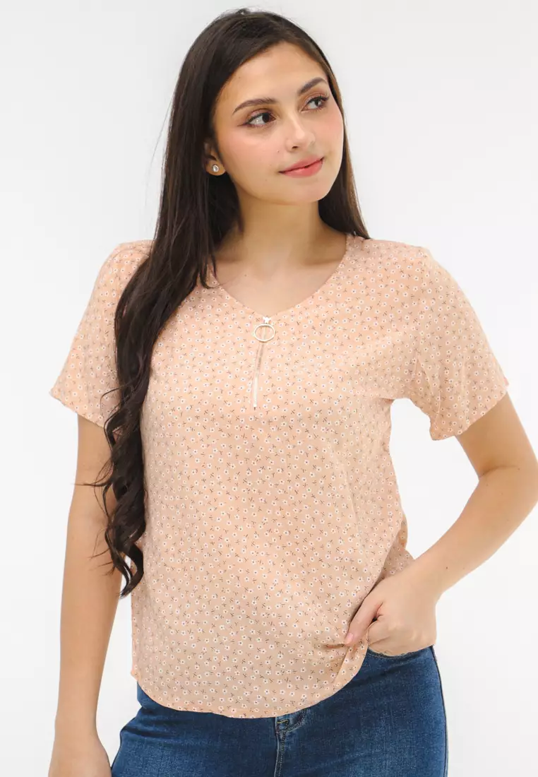 Woven Printed Rayon Short Sleeves Blouse
