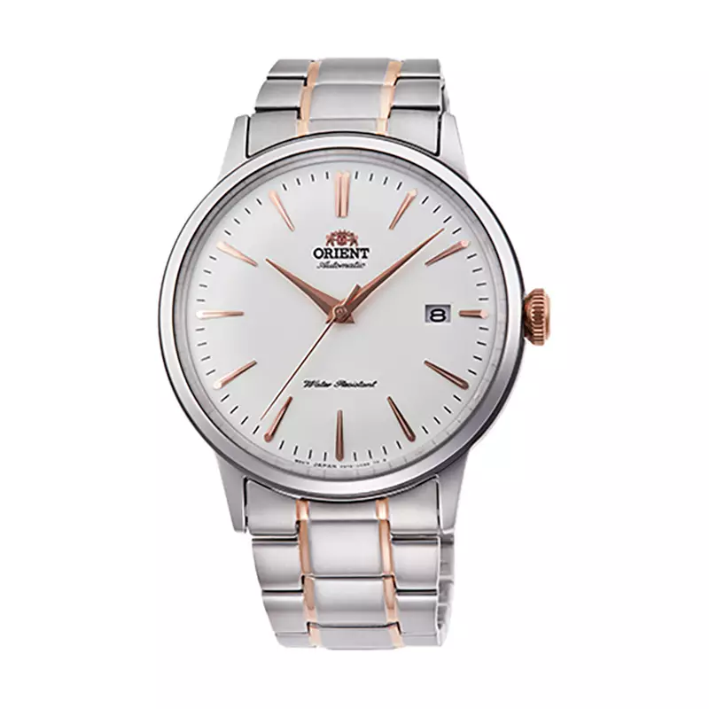 Jam Tangan Pria Orient Classic Bambino RA-AC0004S Automatic Men White Dial Dual Tone Metal Strap