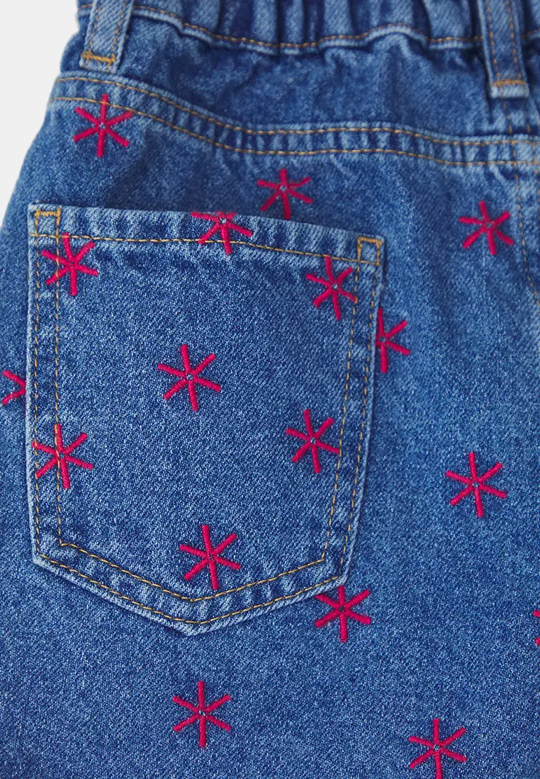 Light Blue Girl's 100% Cotton Regular/Regular Fit Pocket Elastic Denim Shorts Tkdss25Sr00009
