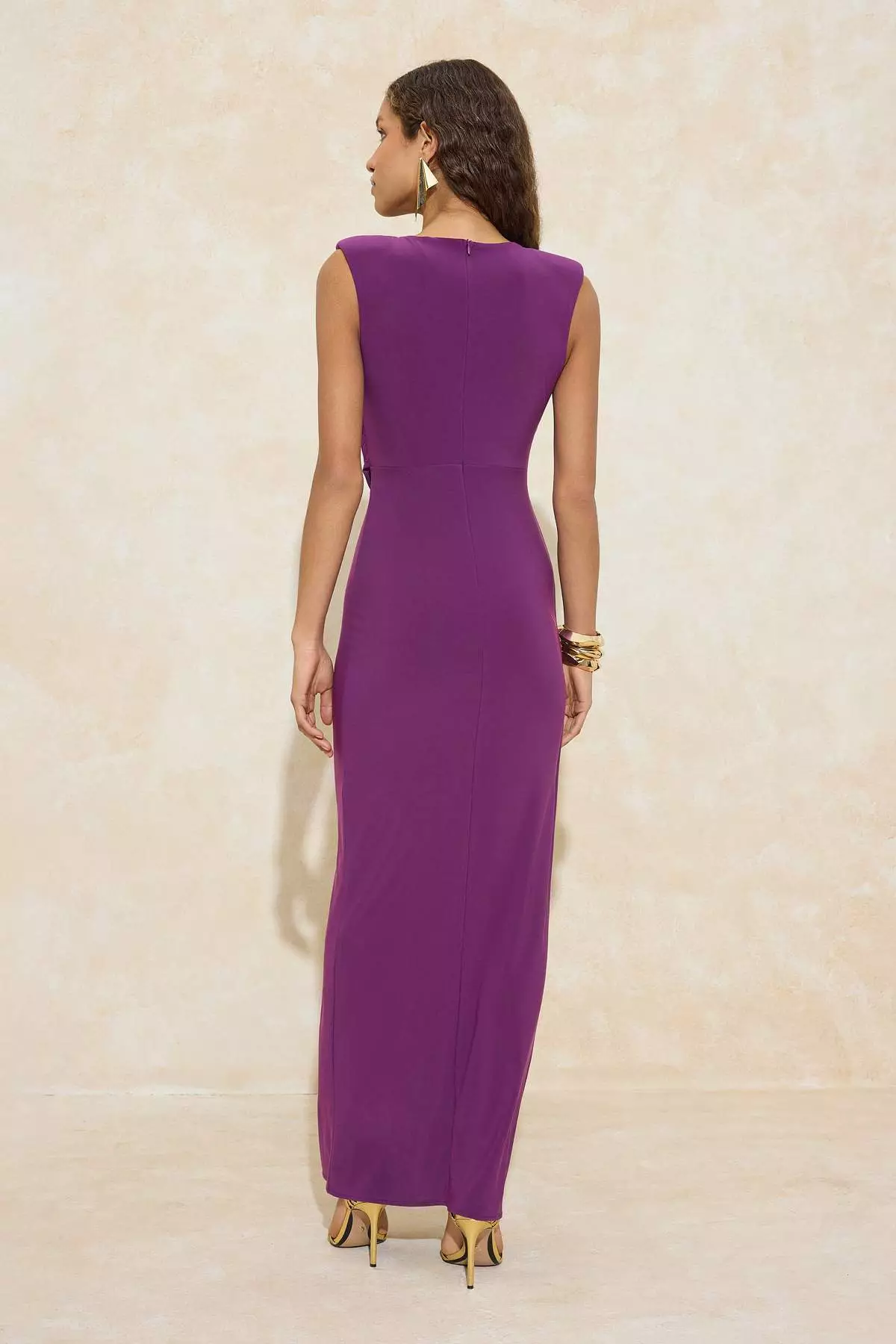 Purple Shift/Straight Cut Maxi Knitted Evening & Graduation Dress Tprss26Ae00026