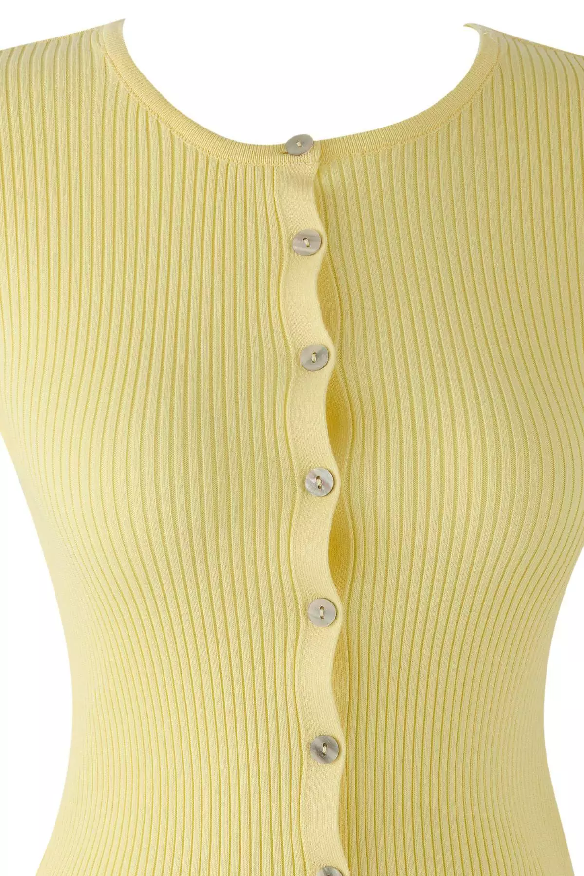 Yellow Mercerized Look Ribbed Knitwear Cardigan