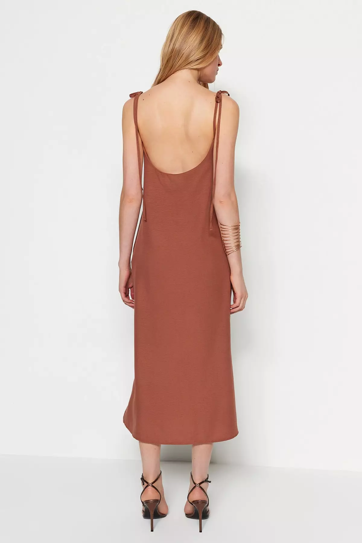 Woven Strap Slit Detailed Dress