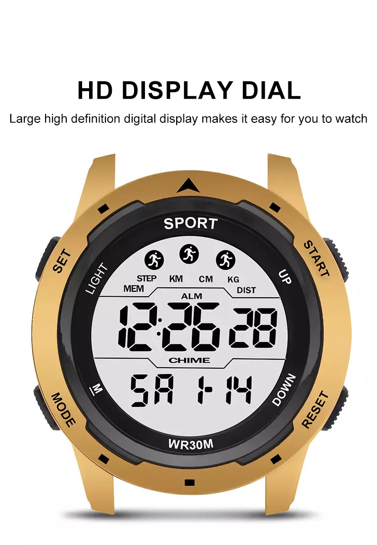 Jam Tangan Pria Digital Olahraga Mode Tali Silikon Alarm Jam Tangan Cowok yellow