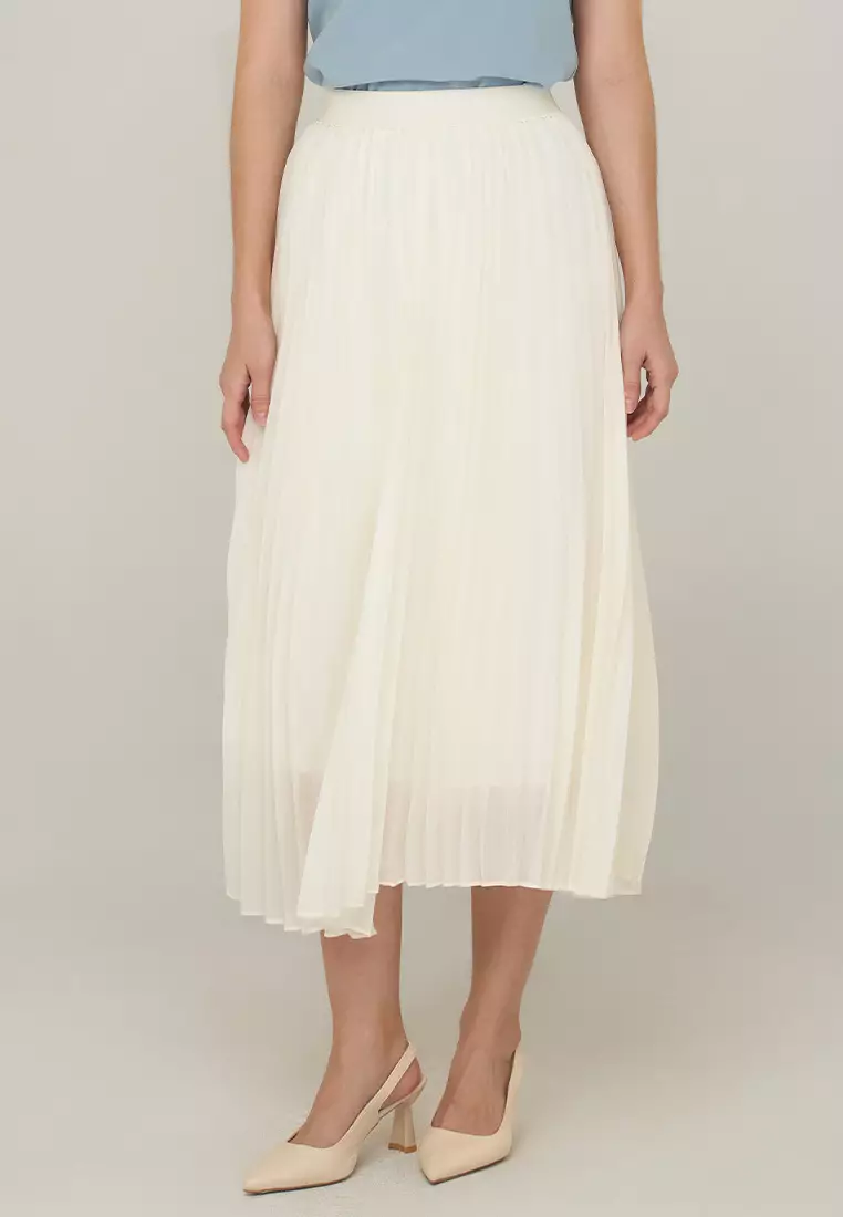 Ambherlynn A-Line Pleated Skirt  with Elastic Waist Band