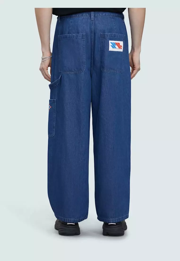 Unisex Blue Cotton Baggy Denim Pants