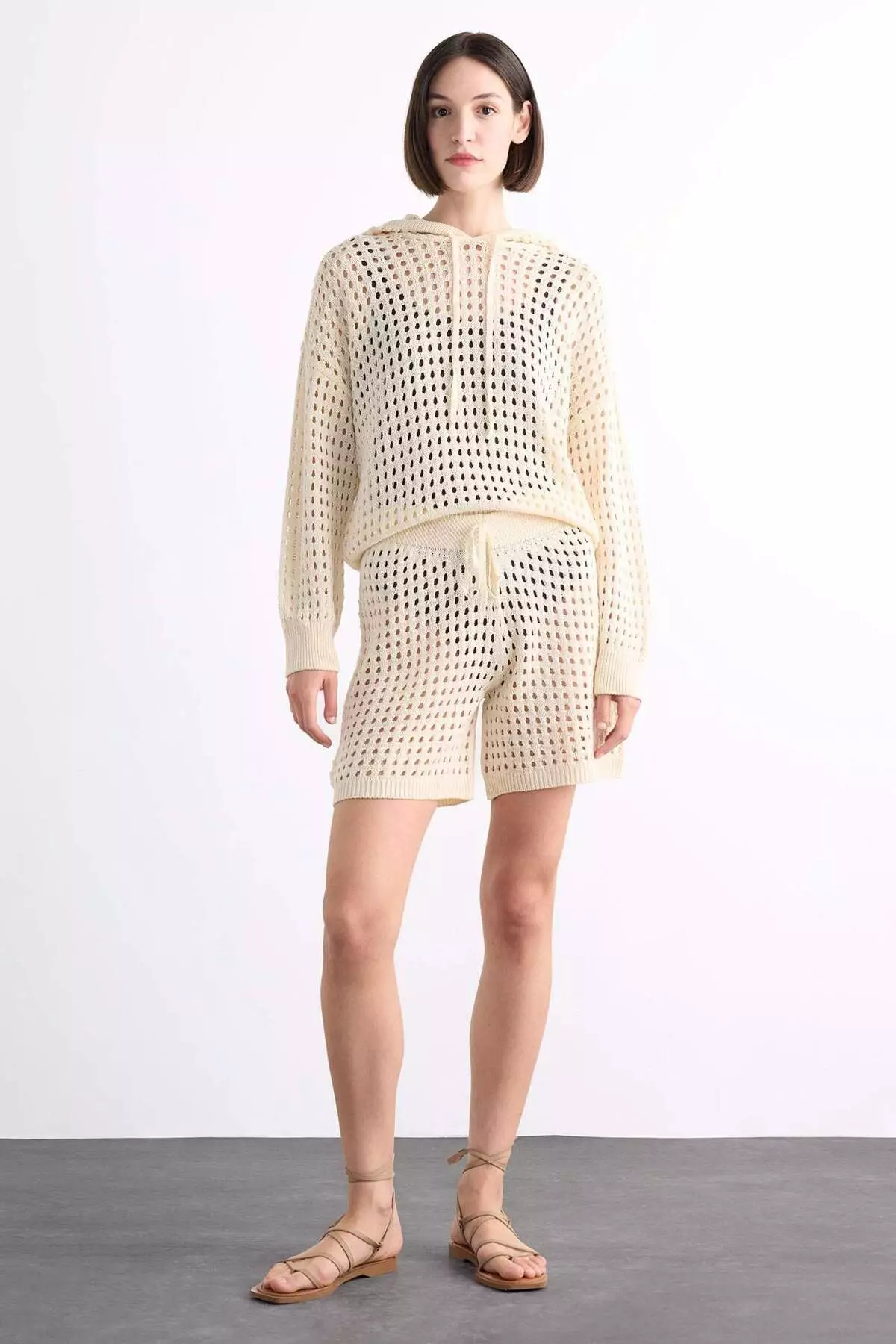 Hooded Crochet Long Sleeve Beach Top F7462Ax25Hs