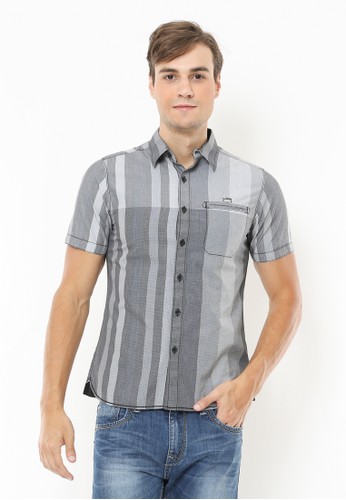 Jual Lgs Slim Fit Kemeja Fashion Motif Garis Gradasi Abu