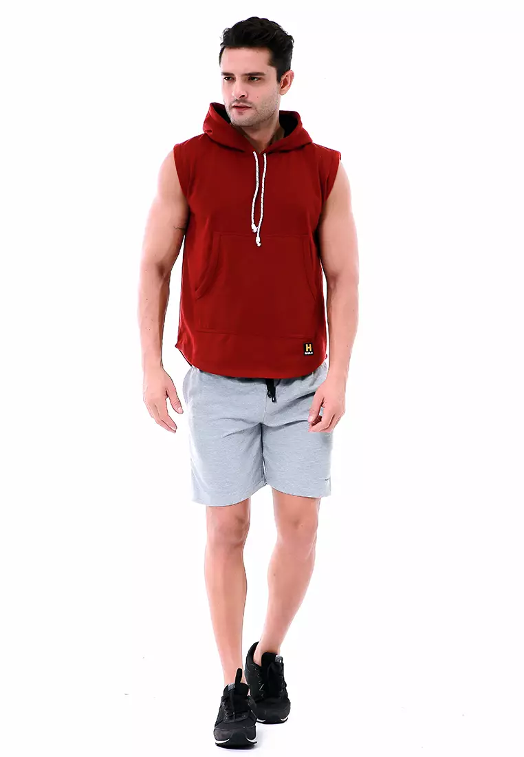 Bobby Atasan Kasual Pria Singlet Hoodie Motif Polos Sweater Tanpa Lengan Material Fleece ORIGINAL - Maroon