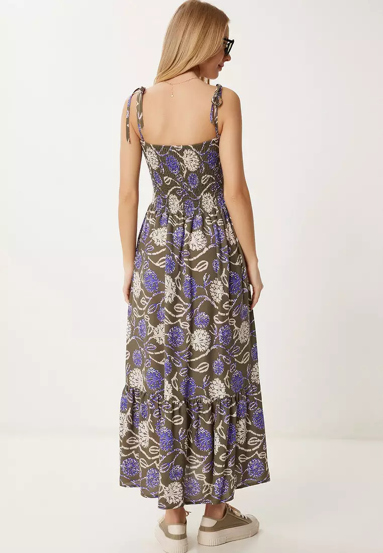 Patterned Strappy Summer Viscose Dress