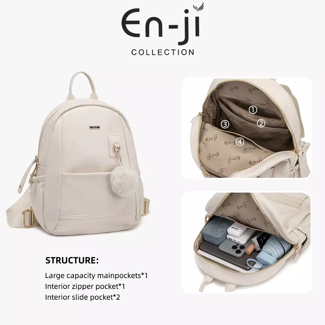 En-ji Sowon Backpack Wanita Warna Cream