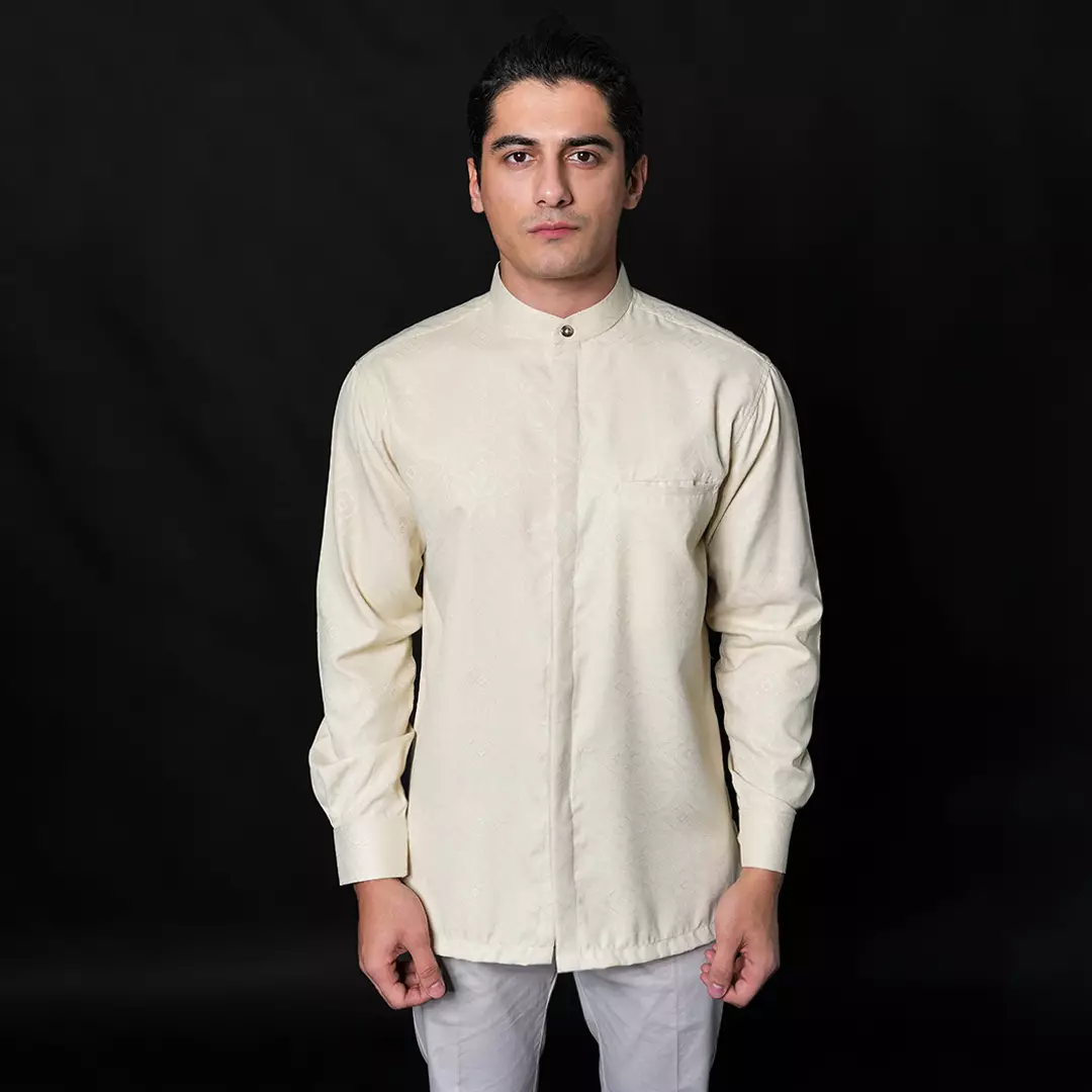 Casella Baju Koko Pria Lengan Panjang Motif Elegan | Baju Koko Yusuf 9996 Beige