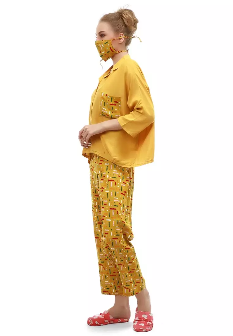 Vance Pajamas Setelan Baju Tidur Wanita Lengan Panjang Material Rayon ORIGINAL - Mustard