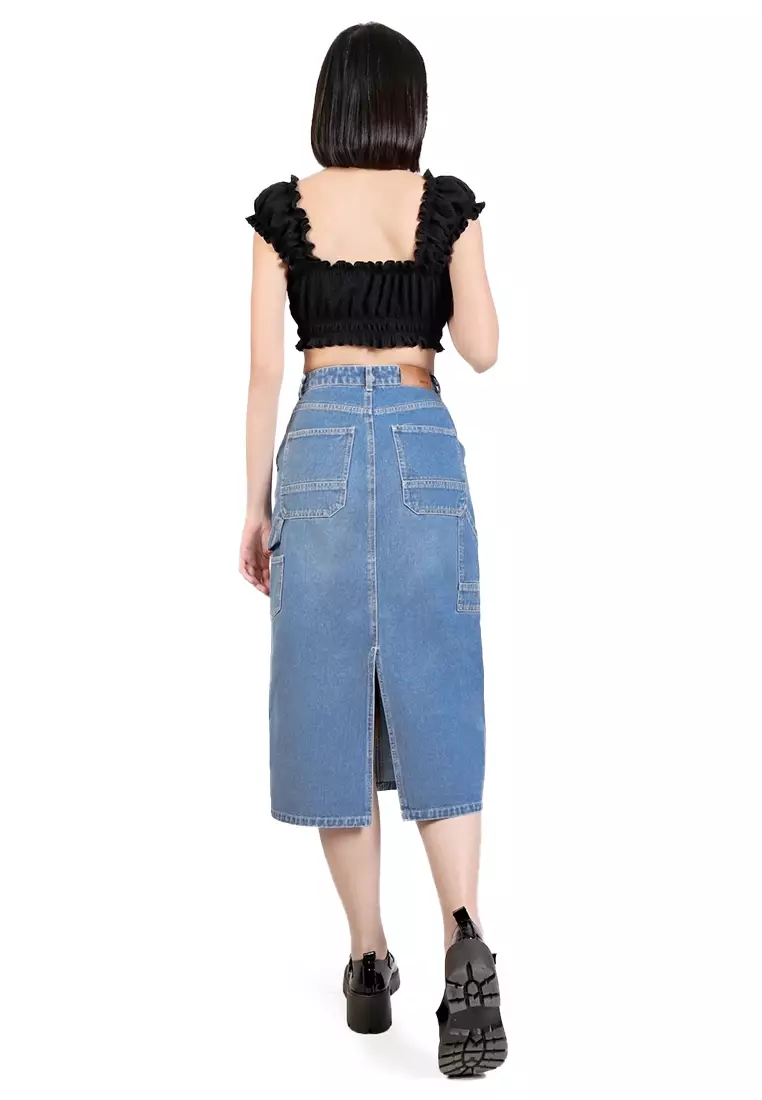 Crumpled Jersey Cropped Peasant Blouse