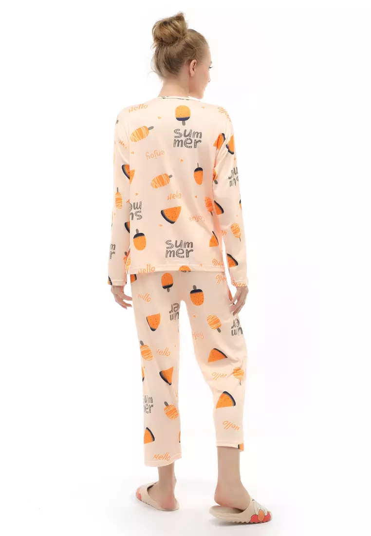 Vance Setelan Piyama Baju Tidur Wanita Lengan Panjang Watermelon Motive Material Cotton ORIGINAL - Cream