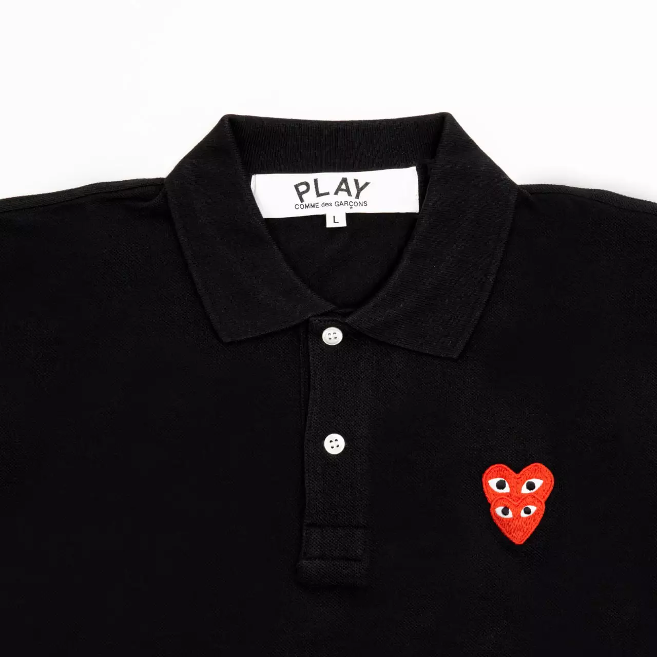 Play Double Red Heart Logo Cotton Polo Shirt Black
