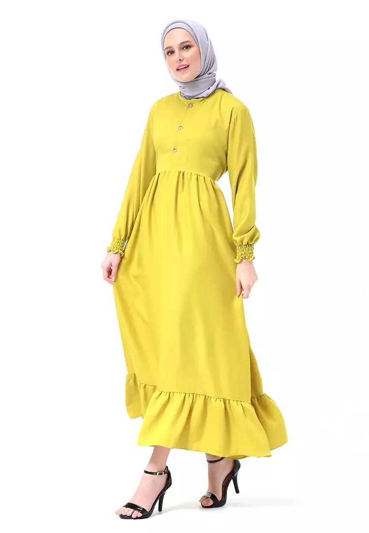 Chairunnisa Gamis Dress Muslimah Wanita Motif Polos Regular Fit High Quality - Lime