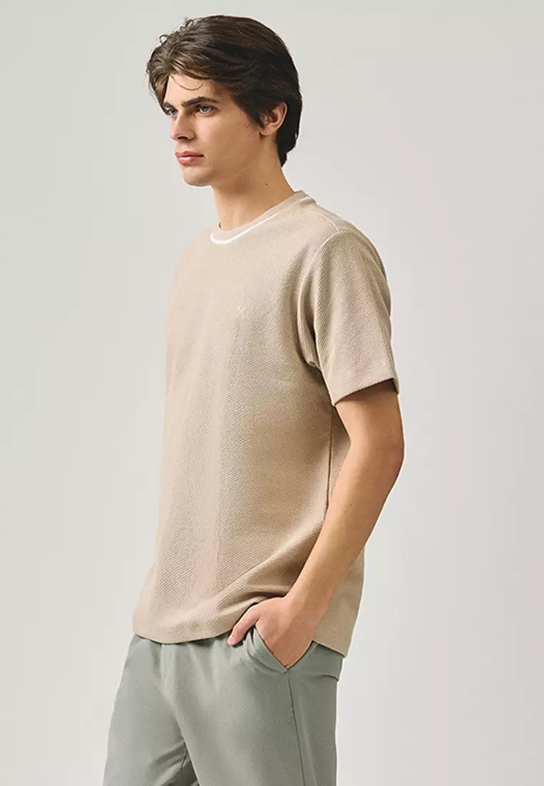 Regular Fit T-Shirt With Contrast Piping Detail In Textured Knit