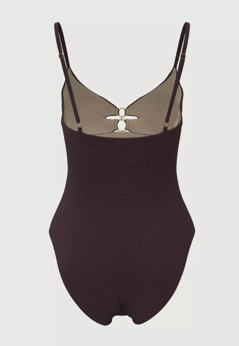 Maja紫色V領鏤空設計連身泳裝