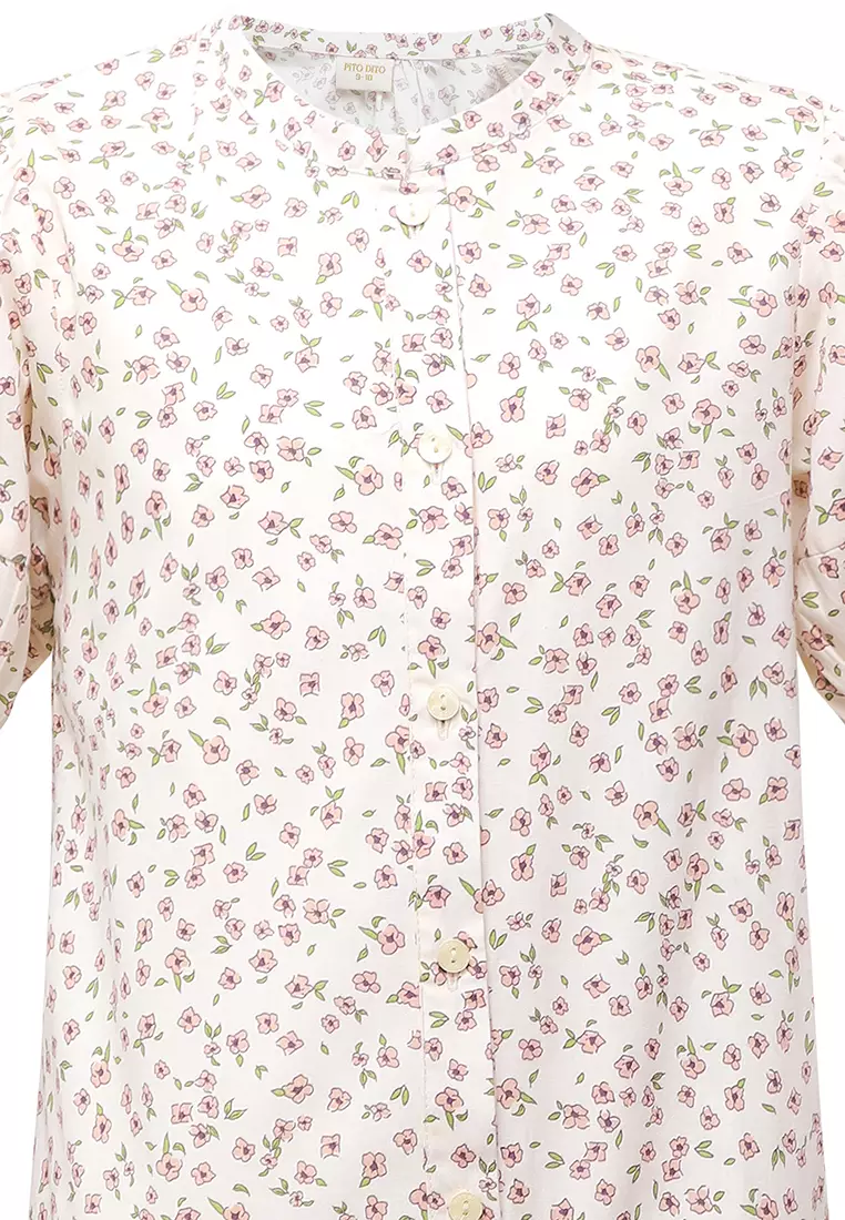 Pito Dito Girl Chipotle Dress Midi Anak Cream Motif Bunga