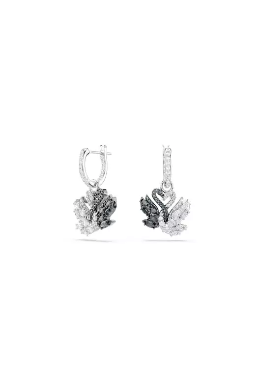 Swan Drop Earrings, Swan, Black, Mixed Metal Finish