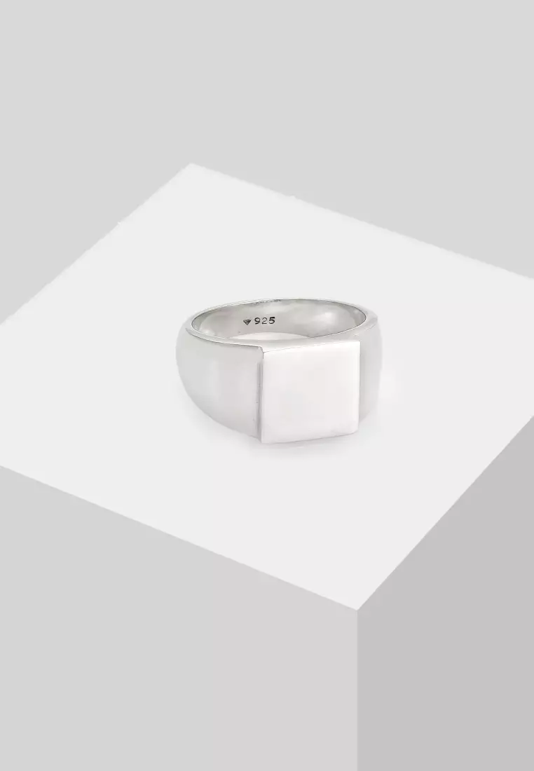 EXCLUSIVE Cincin Perhiasan Perak 925 Pria Signet Rectangle Basic