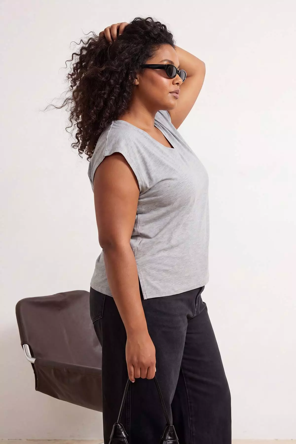 Black-Grey 2-Pack Oversize Fit Basic Plus Size T-Shirt Tbbss26Bf00030