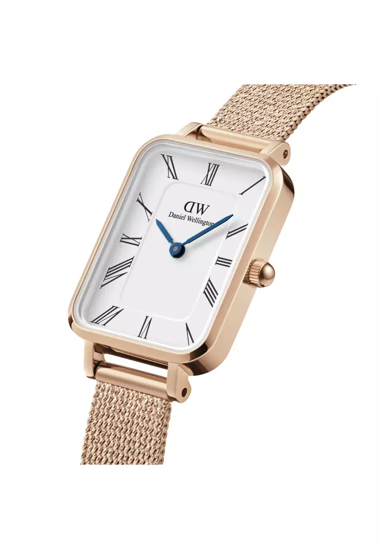 Quadro Roman numerals 20x26mm Melrose Rose Gold White Dial - Fashion Watch for women - Stainless Steel Strap Watch - Female Watch - DW Official - Authentic