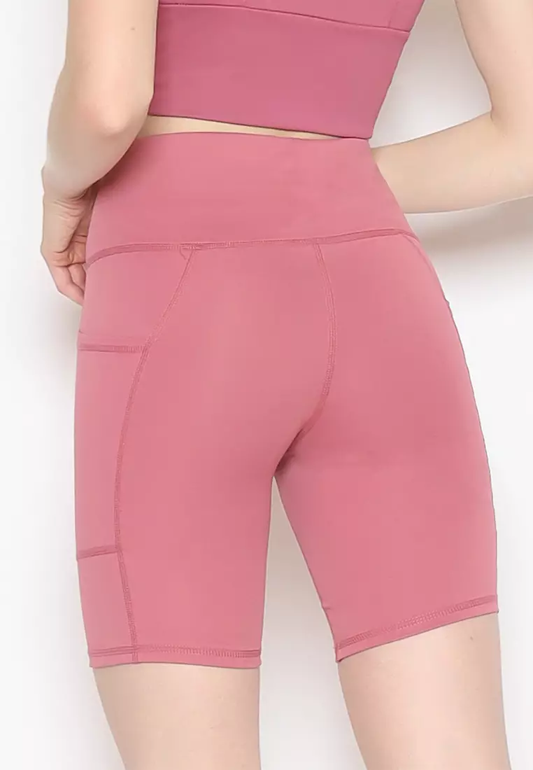 Fitwear - Celana / Legging Pendek Olahraga Wanita KARINA BASIC POCKET MEDIUM WAIST - LOVE PINK