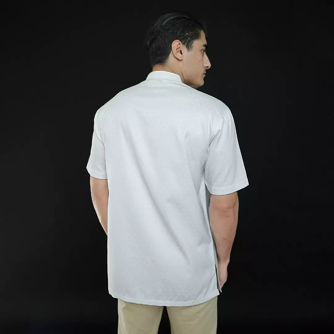 Casella Baju Koko Pria Lengan Pendek Pleats Ilyas | Baju Koko Putih Lengan Pendek 4101 White