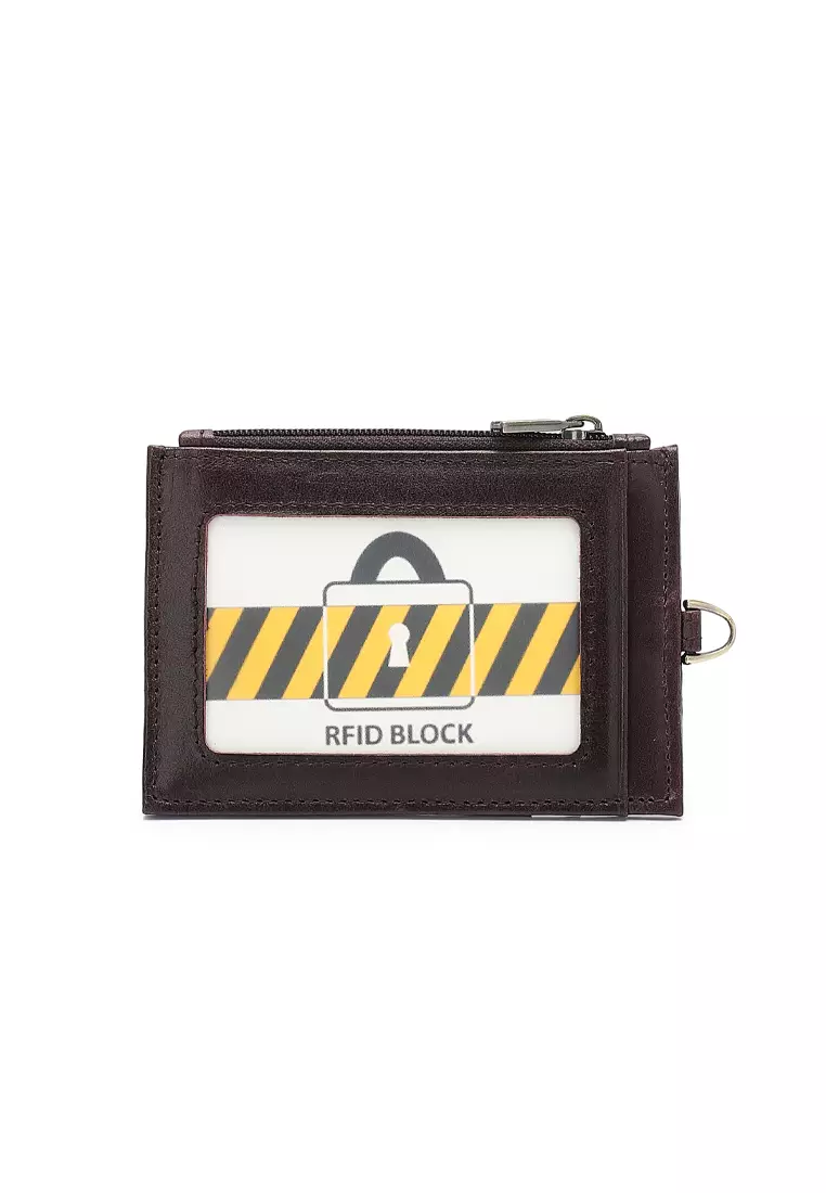 Genuine Leather RFID Lanyard - Brown