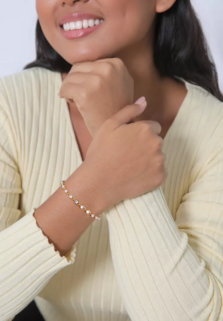 Gelang Perhiasan Perak 925 Wanita Tennis Classic Trend Gold Plated Embellished with Crystal by Swarovski®