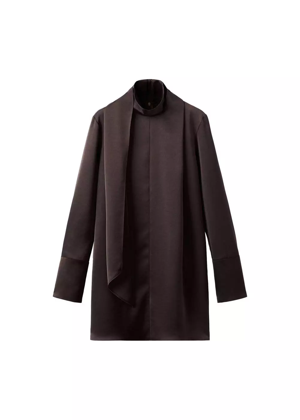 Gaun satin dengan aksen syal