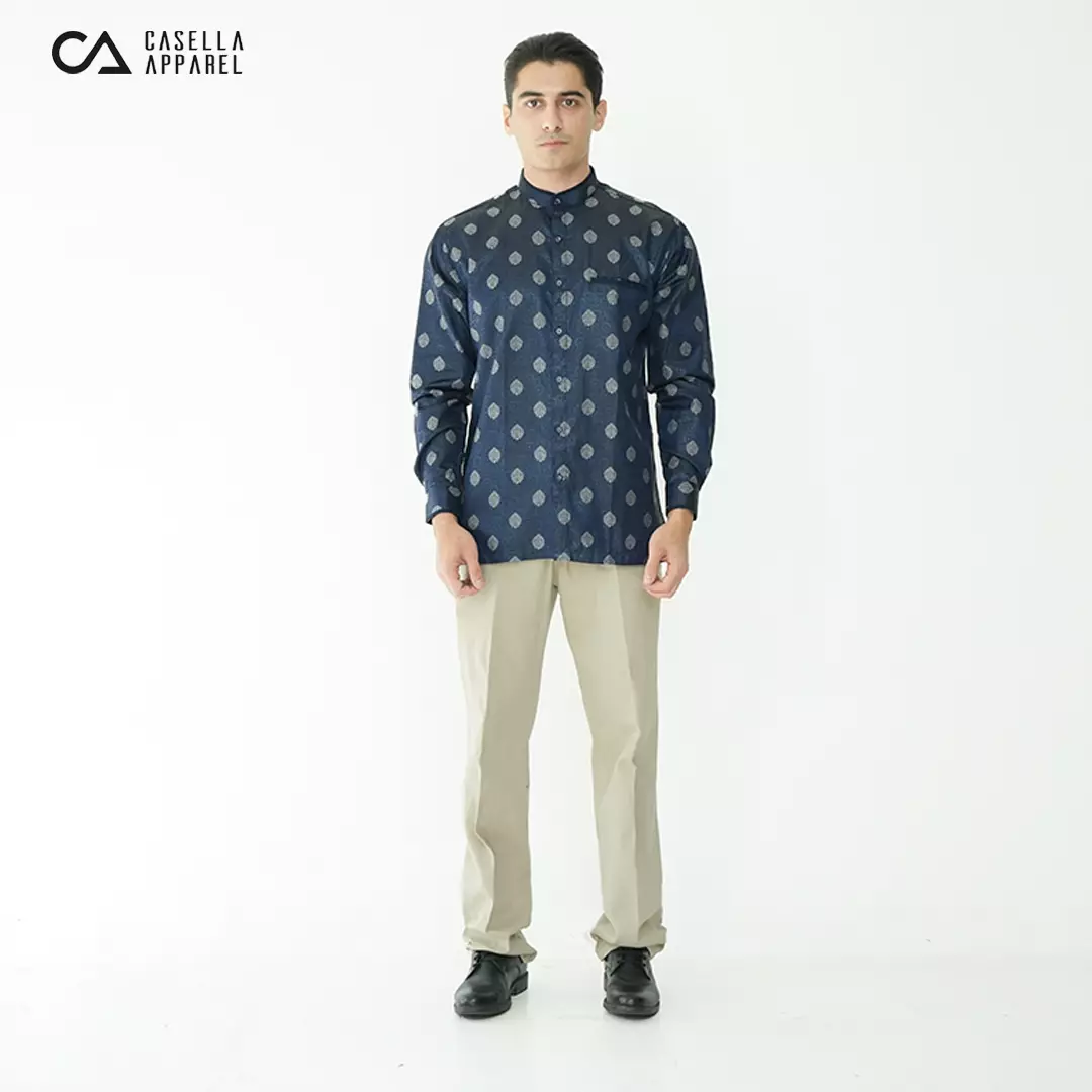 Casella Baju Koko Pria Lengan Panjang | Baju Koko Batik Syam 9982 Navy