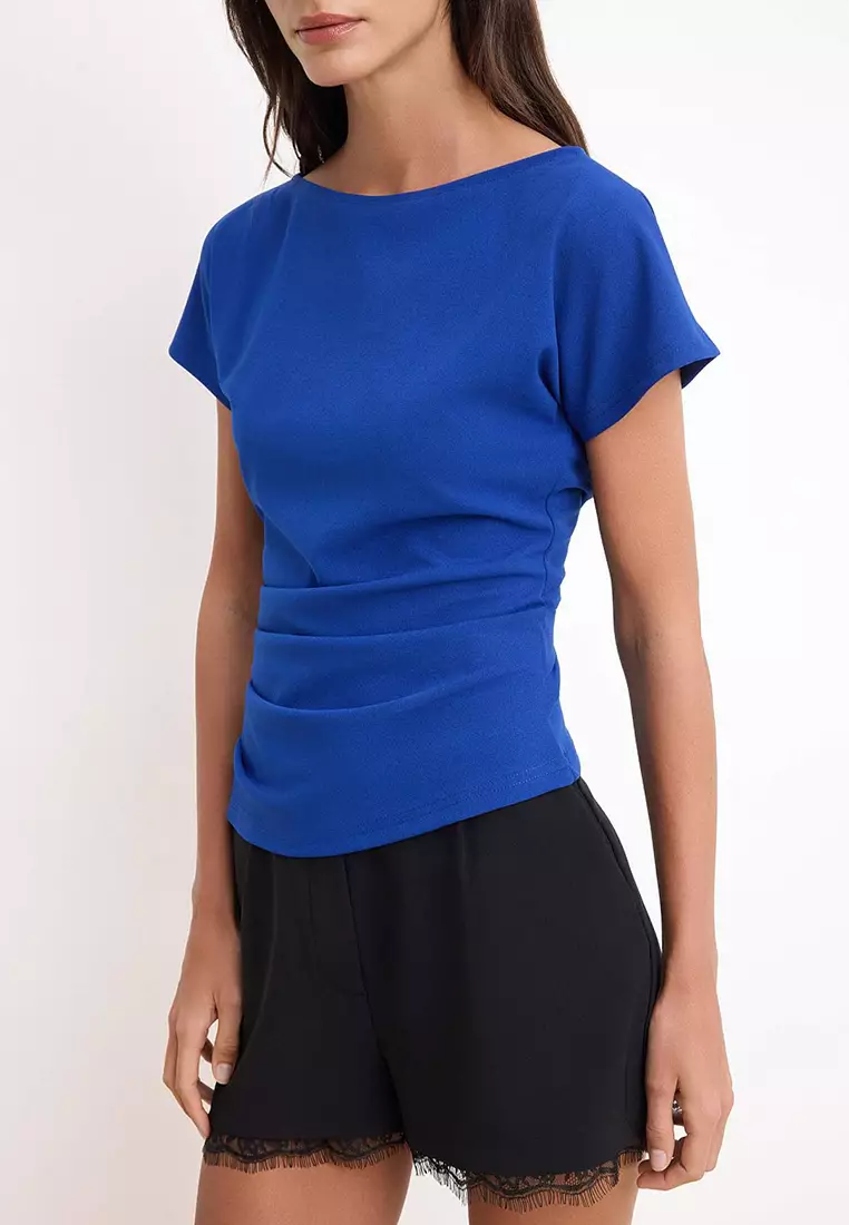 Boat Neck Ruched Top